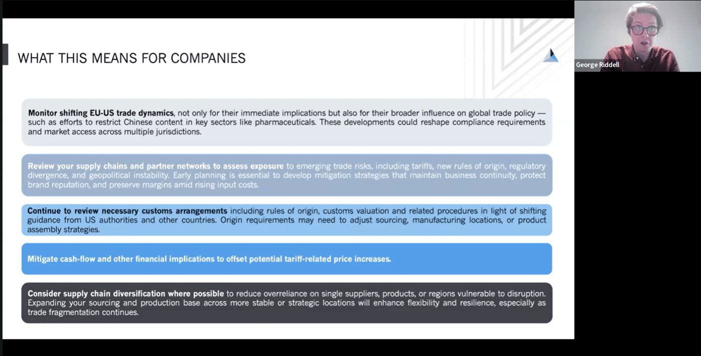 A screenshot from the webinar - US and EU Trade Rules